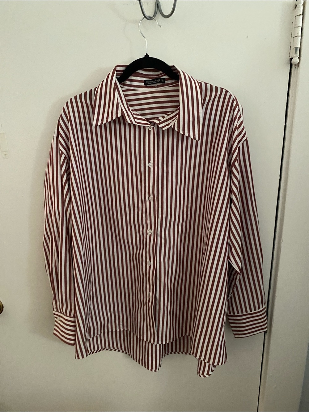 Women's Red & White Striped Relaxed Button-Down Shirt